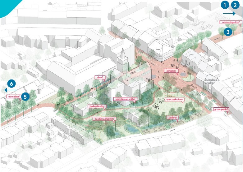 Schets van centrale dorpsas masterplan Liezele