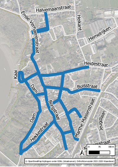Plan van fietszones in Sint-Amands