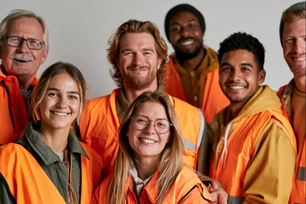 groep vrijwilligers in fluohesjes