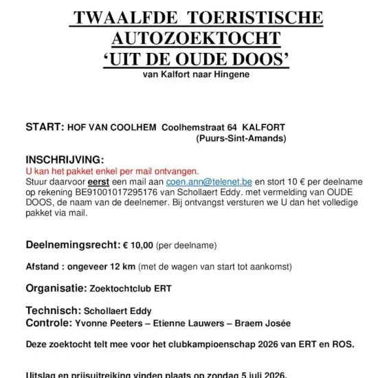 12e Toeristische Autozoektocht "Uit de oude doos"